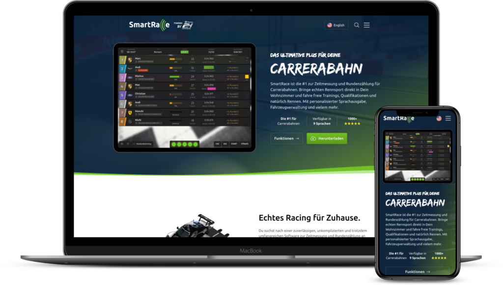 Relaunch von smartrace.de, Große, zweisprachige Mobile-first Website